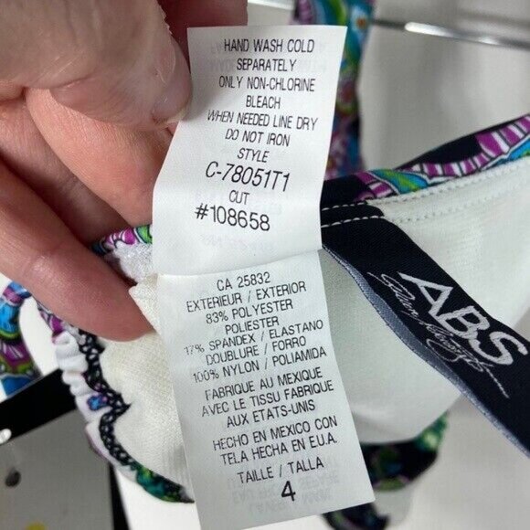 NWT ABS Allen Schwartz Bikini Triangle Top Tie Bottom Top Size 4 Bottoms Medium - Picture 11 of 12